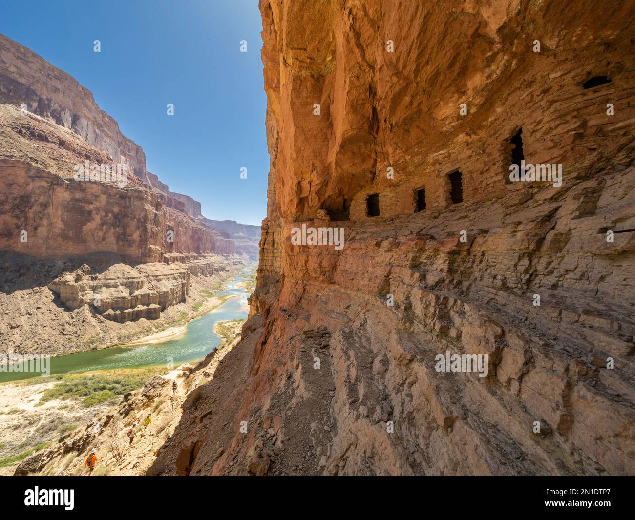 A view of the Puebloan granaries at Upper Nankoweap, Grand Canyon National Park, Arizona, United States of America, North America Stock Photo