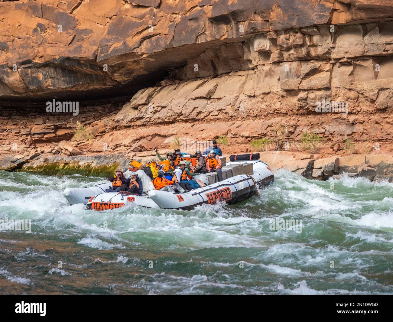 Commercial rafters run the Sheer Wall Rapid, just past river mile 14, Grand Canyon National Park, Arizona, United States of America, North America Stock Photo