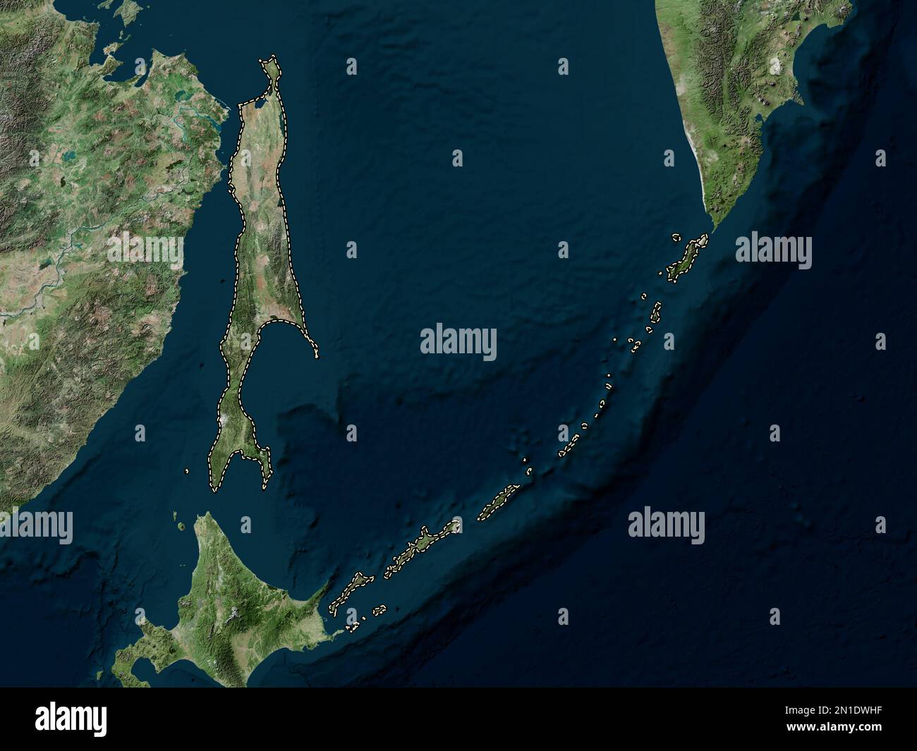 Sakhalin, region of Russia. High resolution satellite map Stock Photo