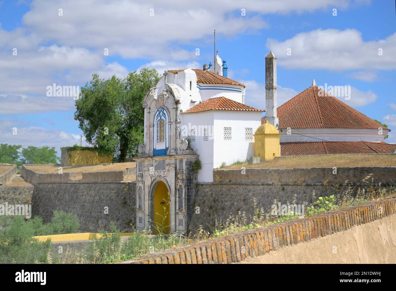 Our Lady of the Conception Hermitage and Chapel on top of the inner gate, Alentejo, Portugal, Europe Stock Photo