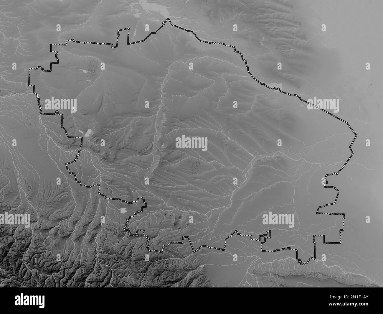 Stavropol', territory of Russia. Grayscale elevation map with lakes and rivers Stock Photo