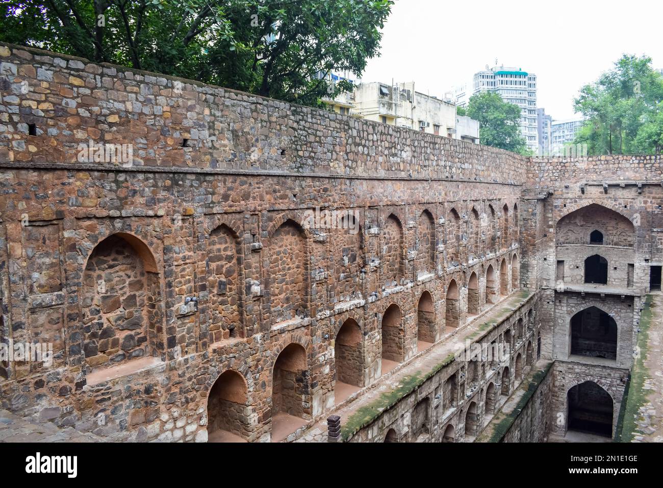 Agrasen Ki Baoli (Step Well) situated in the middle of Connaught placed New Delhi India, Old Ancient archaeology Construction Stock Photo