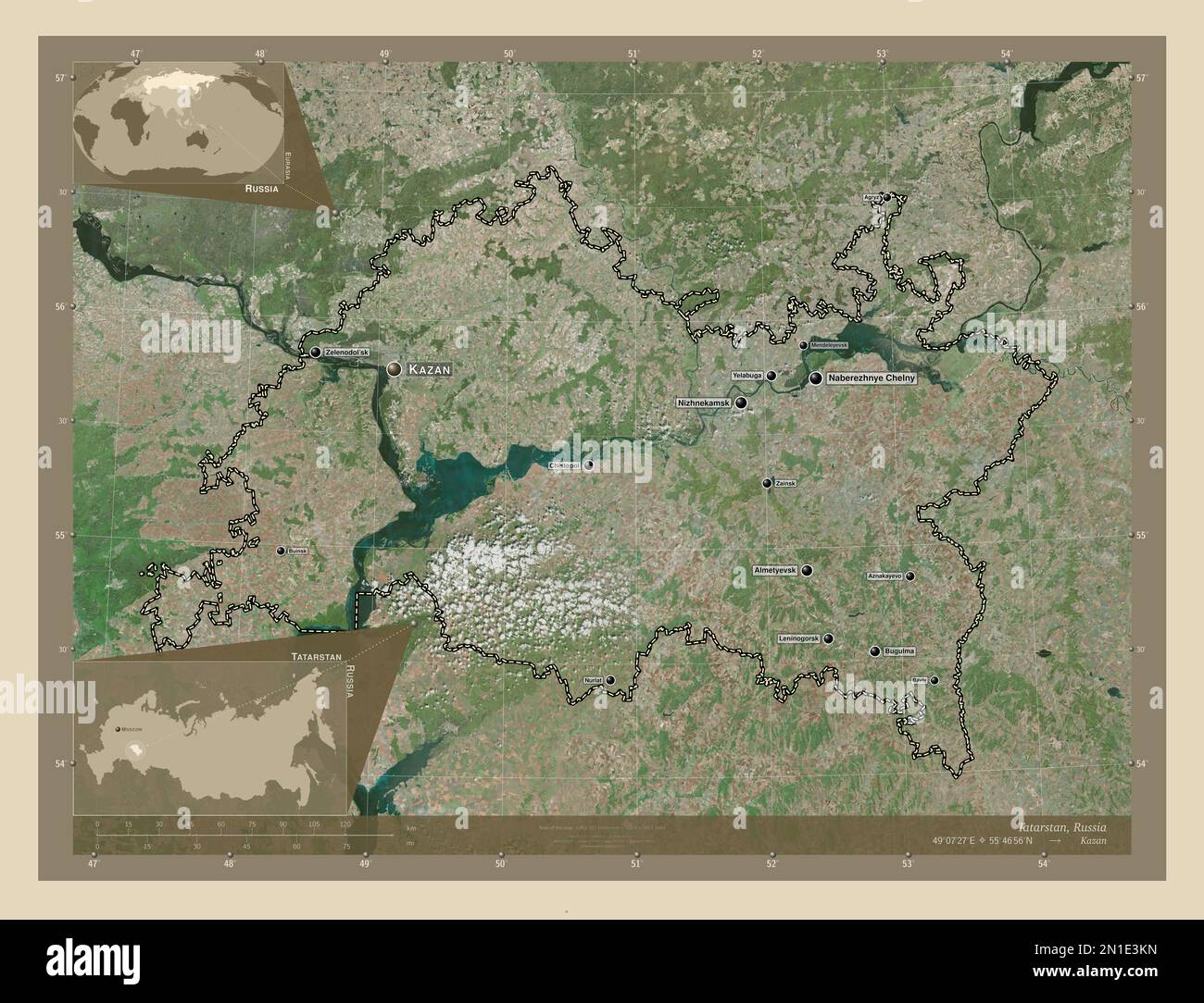 Tatarstan, republic of Russia. High resolution satellite map. Locations ...