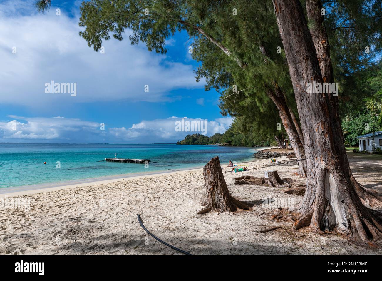 White sand beach, Aukena island, Gambier archipelago, French Polynesia, South Pacific, Pacific Stock Photo