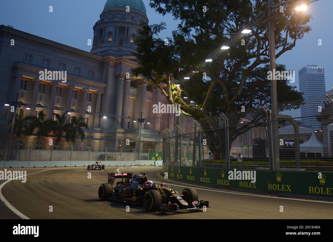 Lotus driver Romain Grosjean of France steers his car during the second ...
