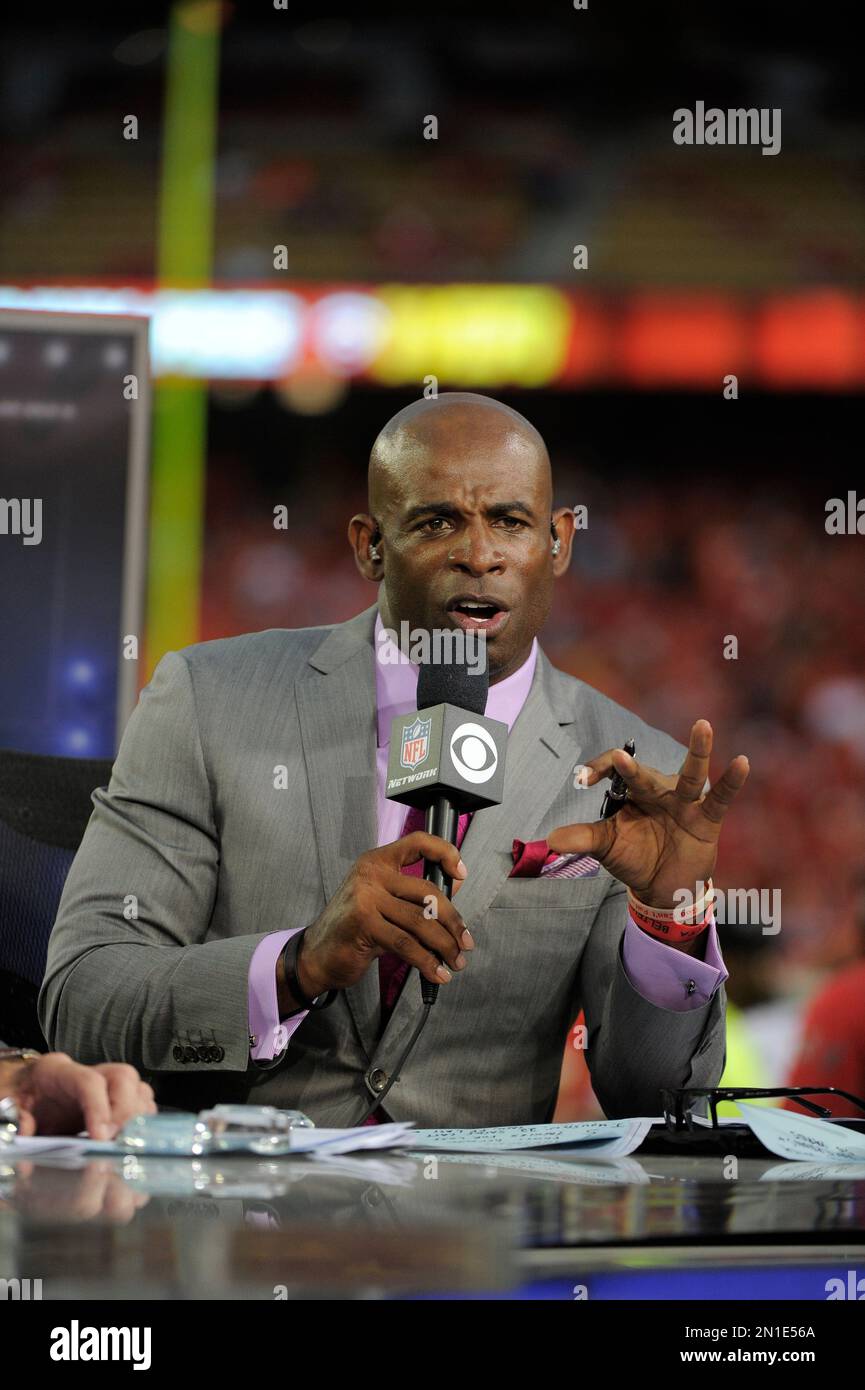 Deion Sanders appears on the CBS Thursday Night Football television