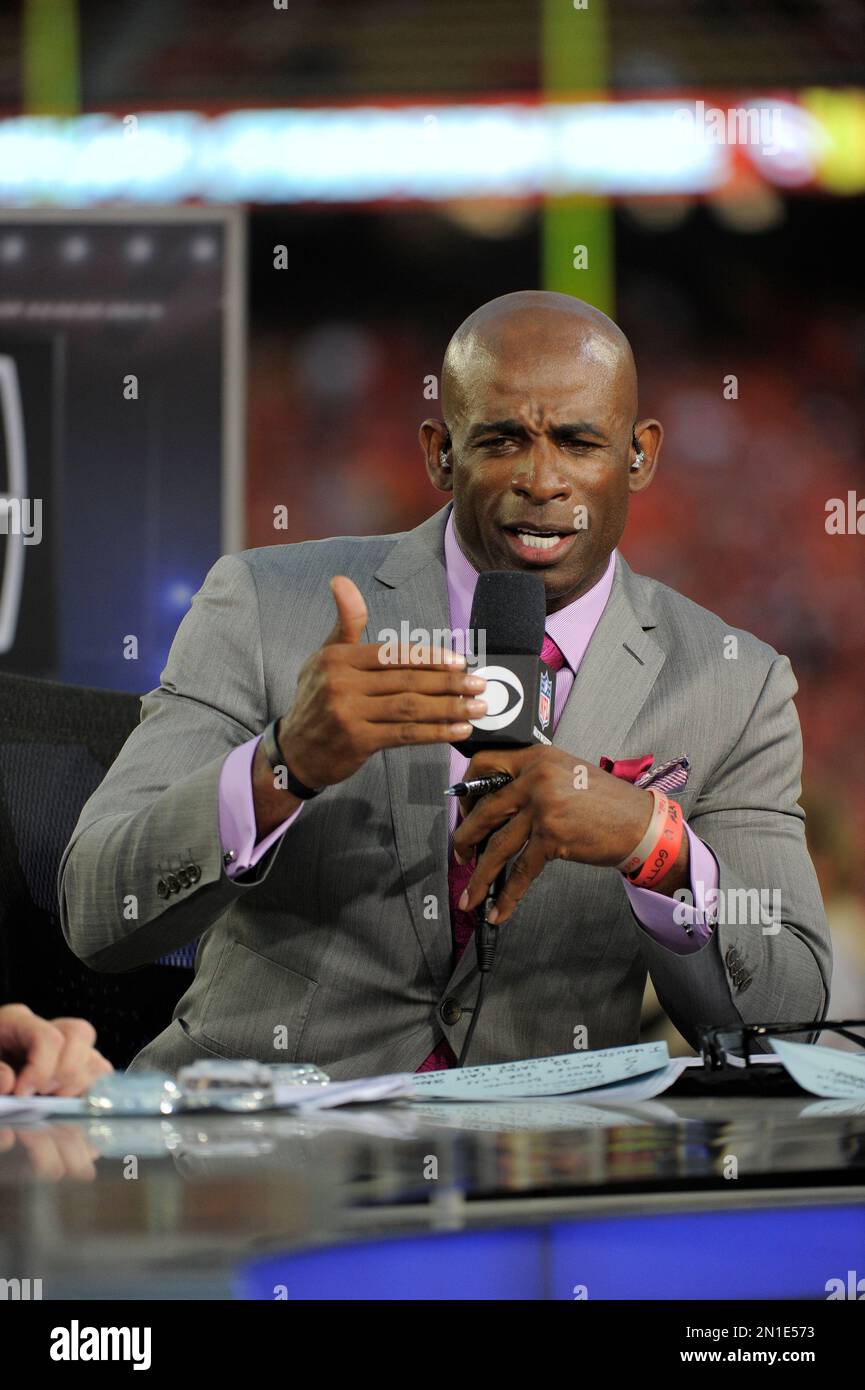 Deion Sanders appears on the CBS Thursday Night Football television