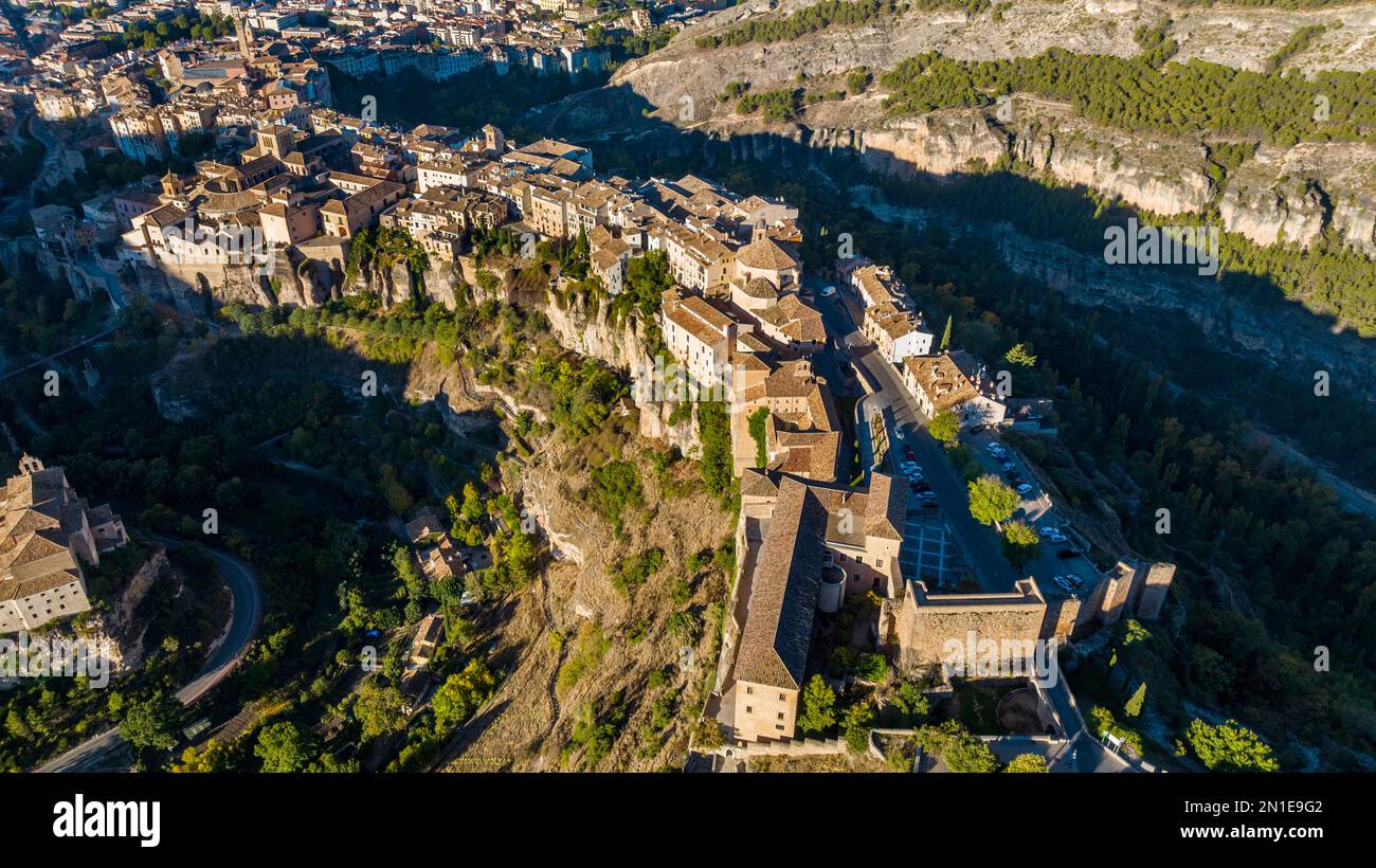 Aerial of Cuenca, UNESCO World Heritage Site, Castilla-La Mancha, Spain, Europe Stock Photo