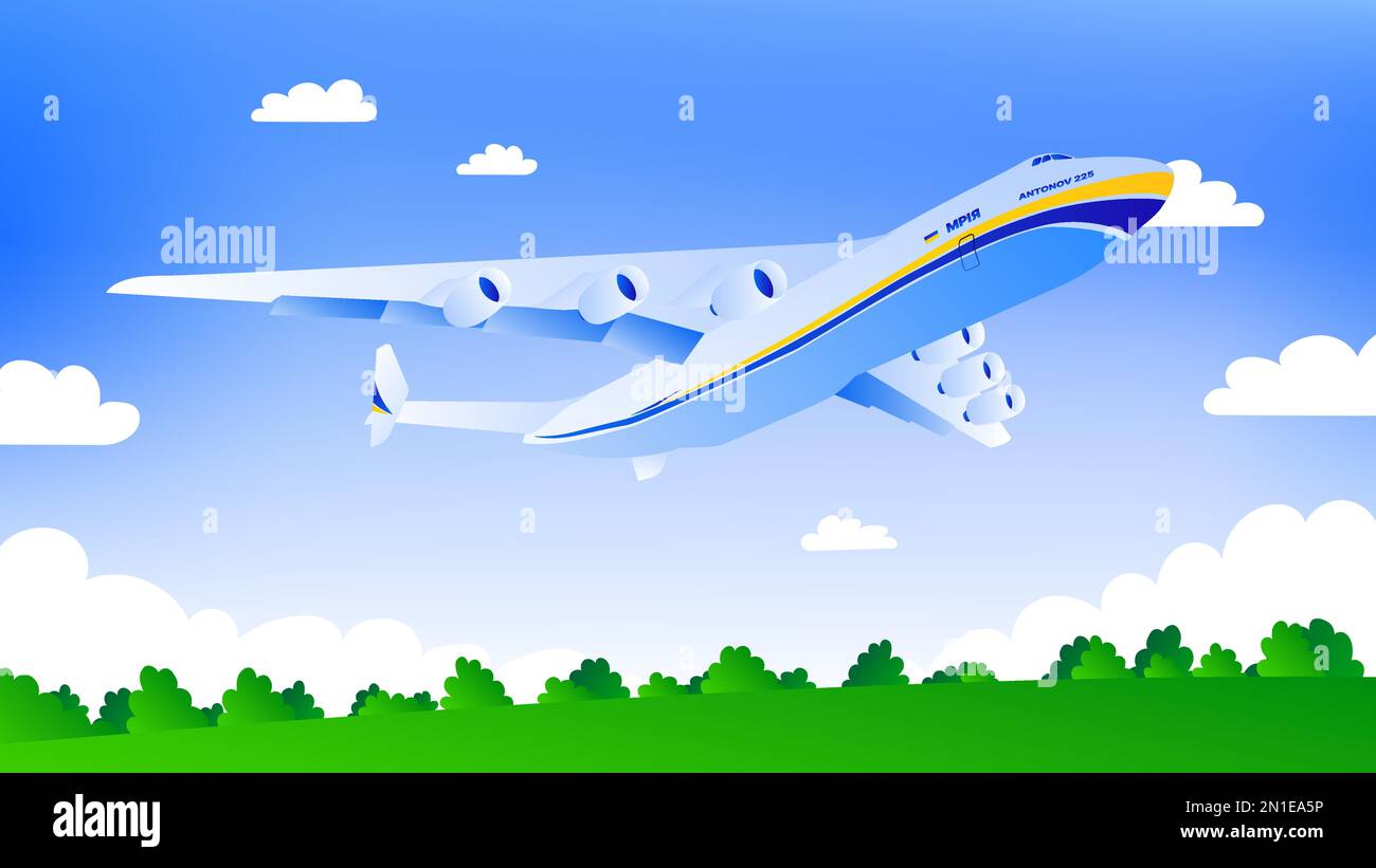 Antonov An-225 Mriya Ukrainian Plane Illustration. Vector illustration Stock Vector