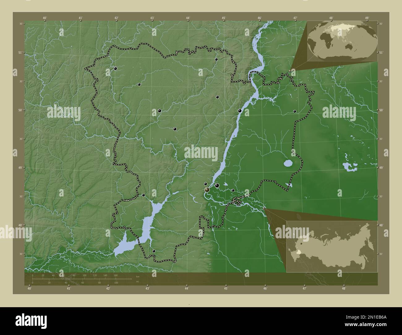 Volgograd, region of Russia. Elevation map colored in wiki style with