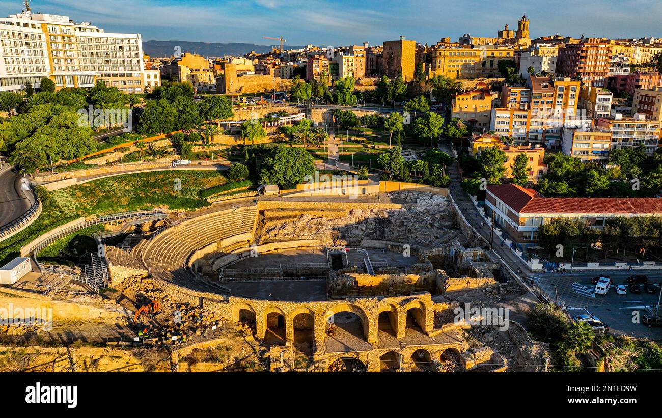 Aerial of the Roman Amphitheatre, Tarraco (Tarragona), UNESCO World