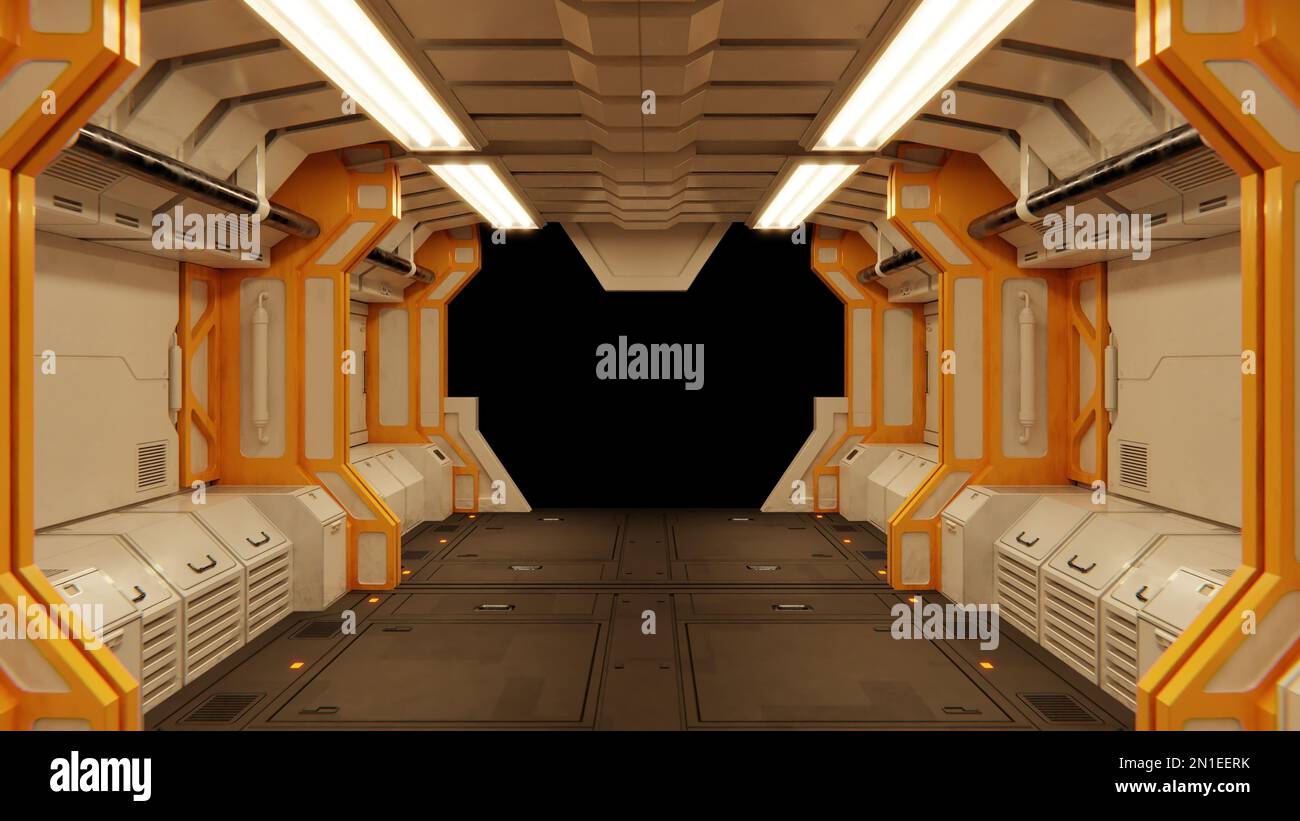 Futuristic architecture Sci-Fi spaceship hallway interior Stock Photo ...