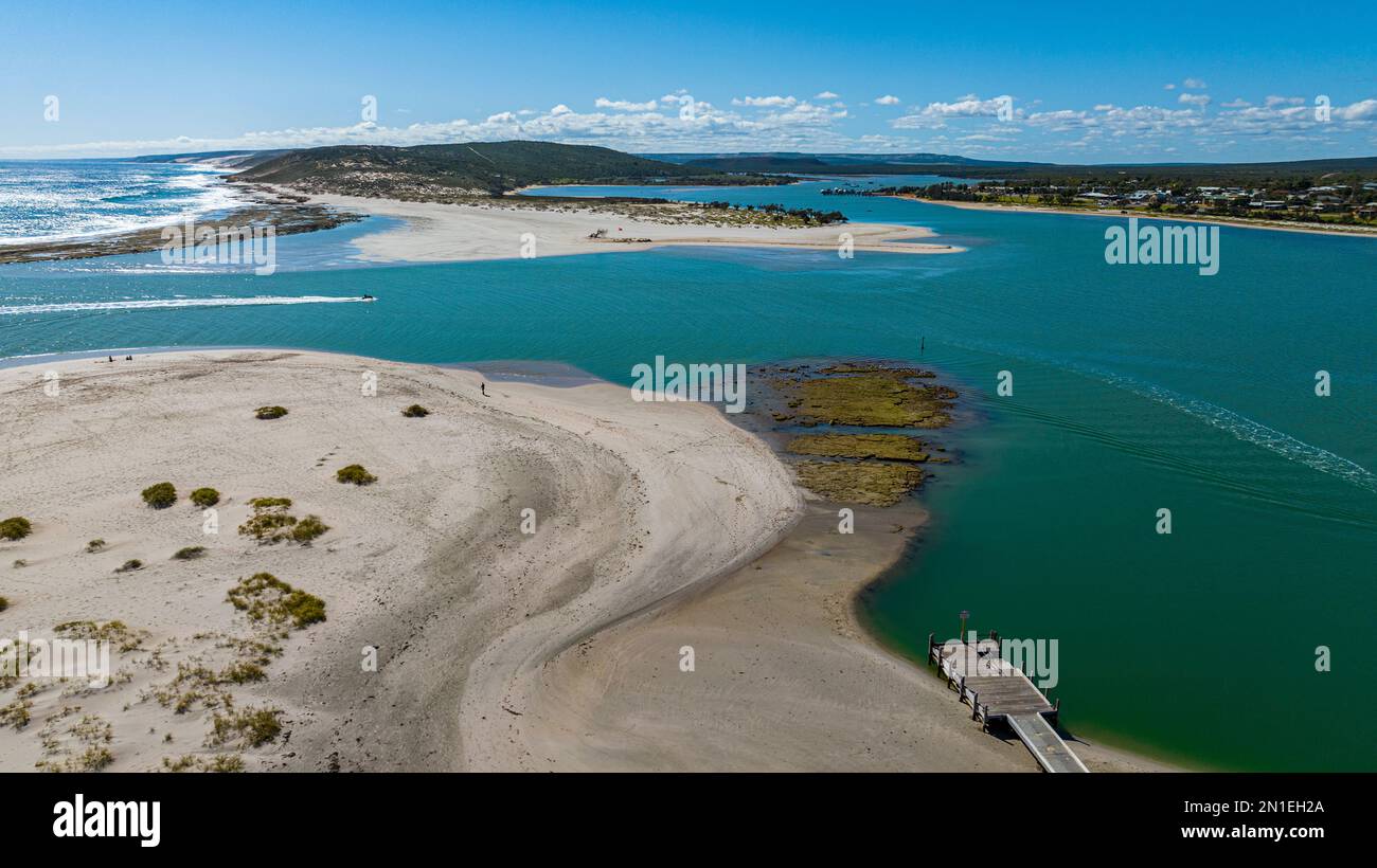 Aerial of the Kalbarri River in Kalbarri at the river mouth, Western