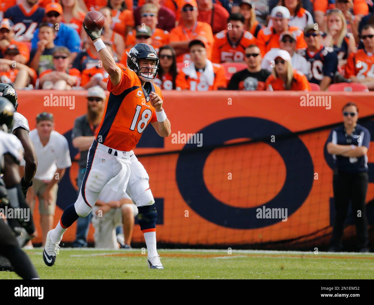 Denver Broncos quarterback Peyton Manning throws during an NFL football ...