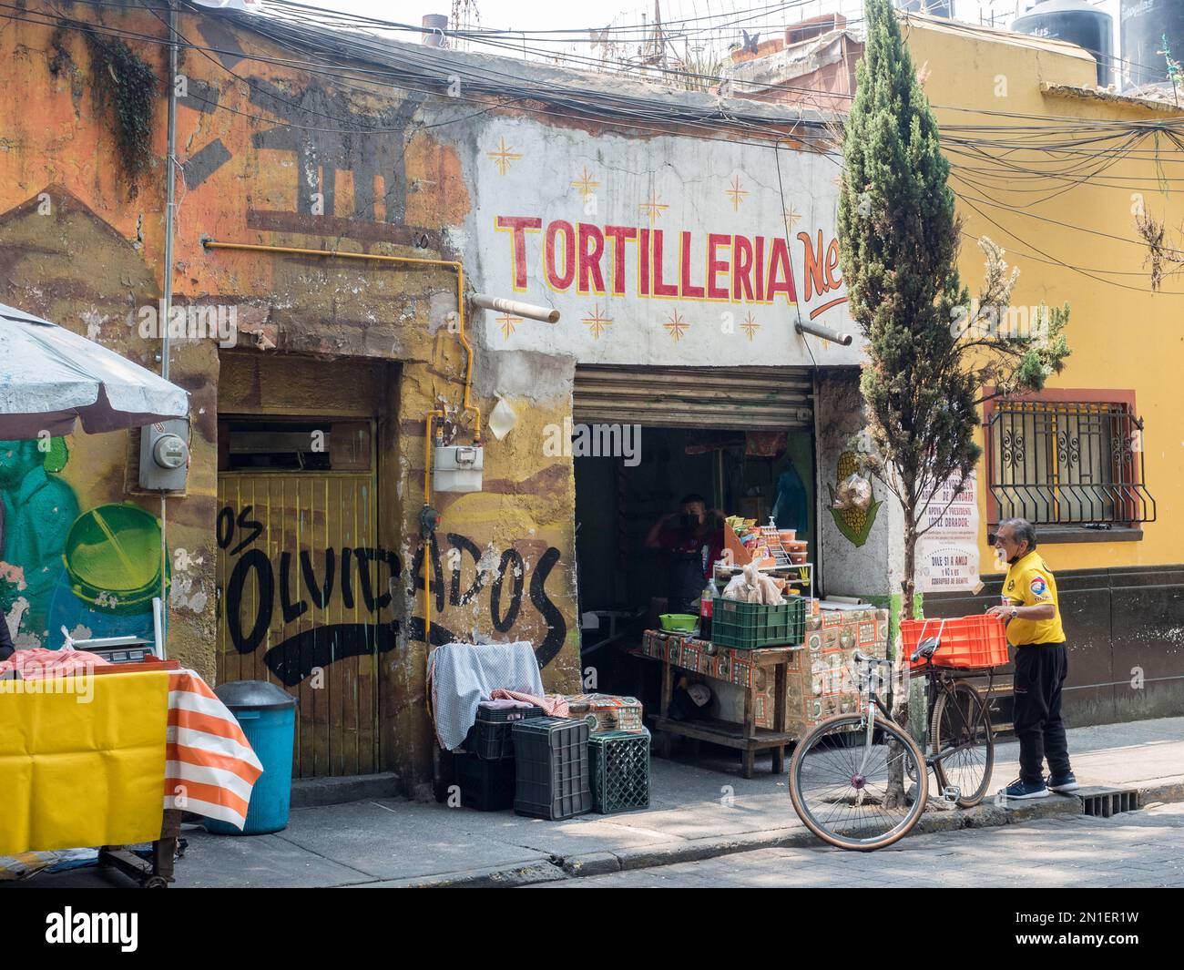 The tiny neighborhood of La Romita is one of the only parts of the city that looks like small-town Mexico, Mexico City, Mexico, North America Stock Photo