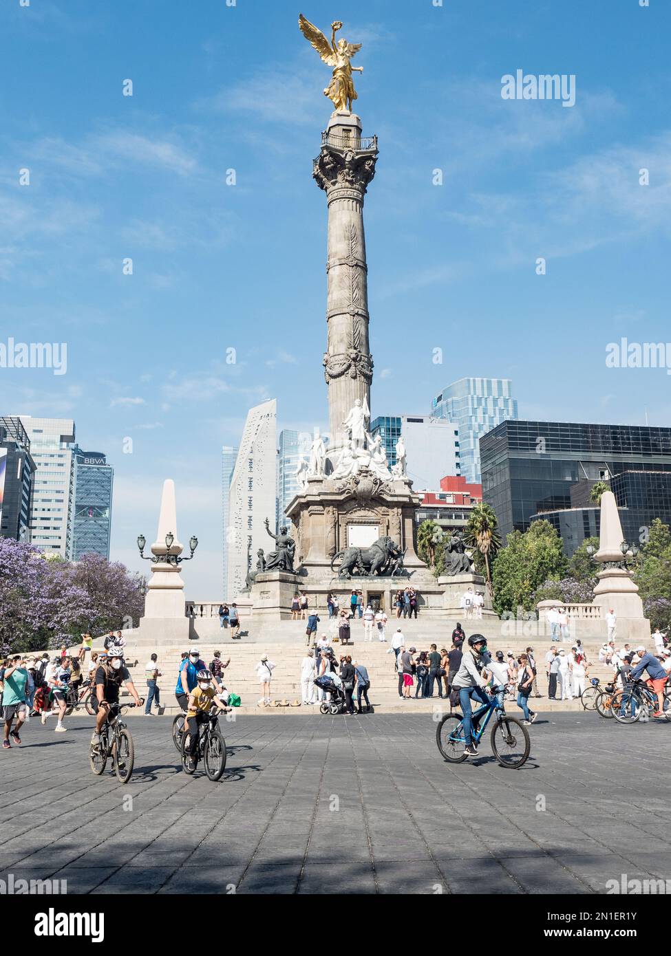 On Sundays, a huge stretch of the usually traffic-choked Paseo de Reforma is blocked off for use by cyclists and pedestrians, Puerto Escondido, Oaxaca Stock Photo
