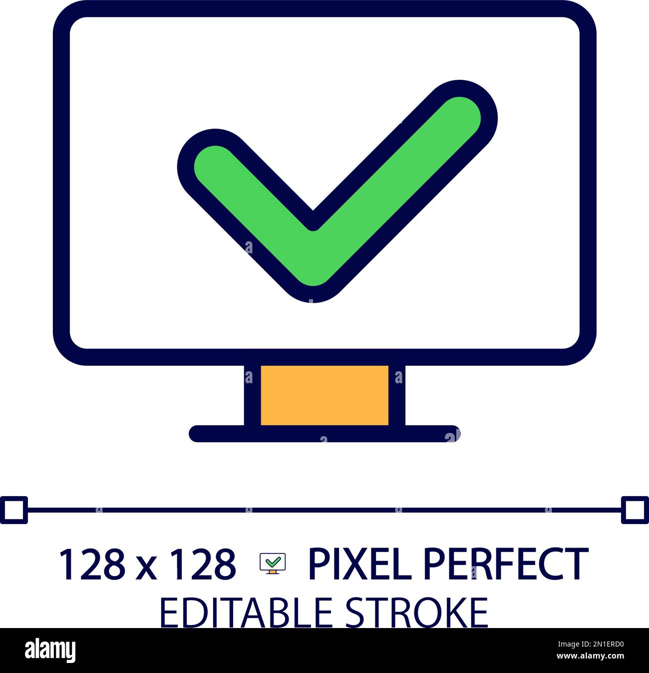 Computer with check mark pixel perfect RGB color icon Stock Vector