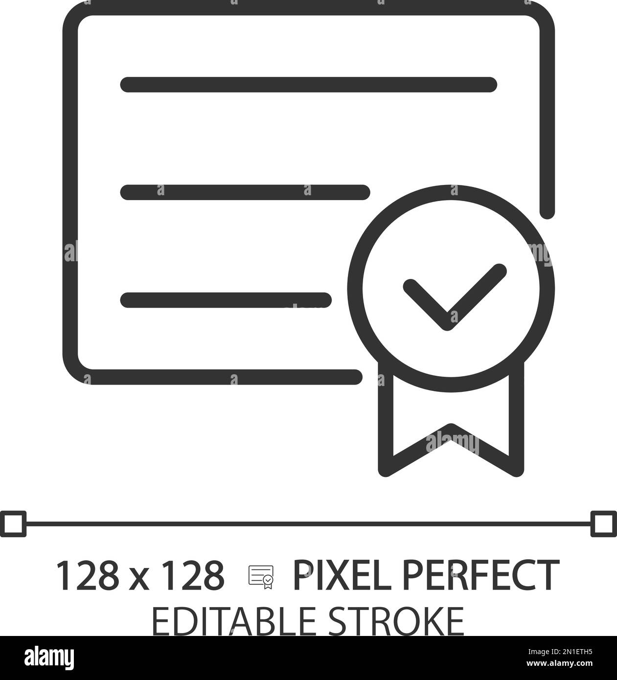 Diploma with check mark pixel perfect linear icon Stock Vector
