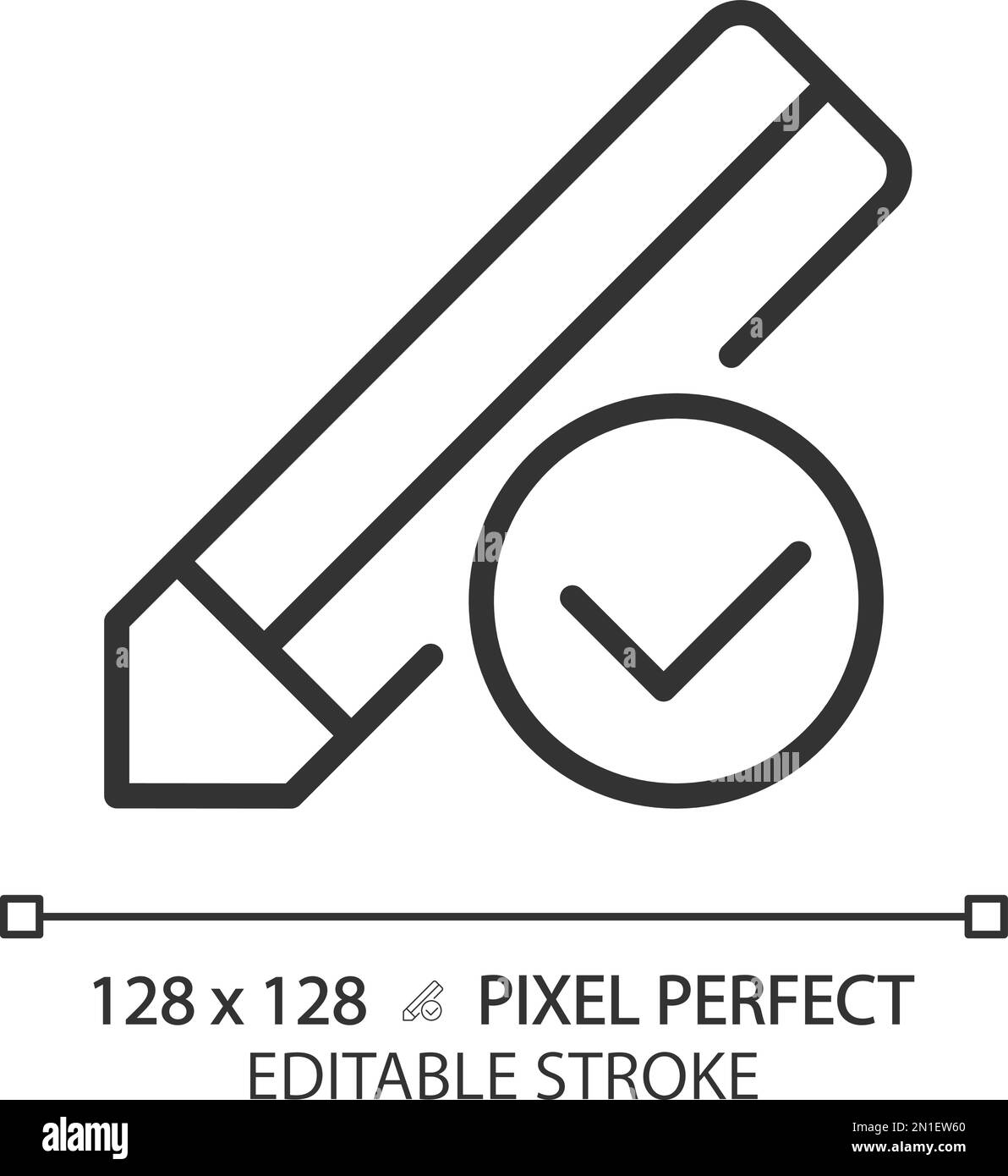 Pencil with check mark pixel perfect linear icon Stock Vector