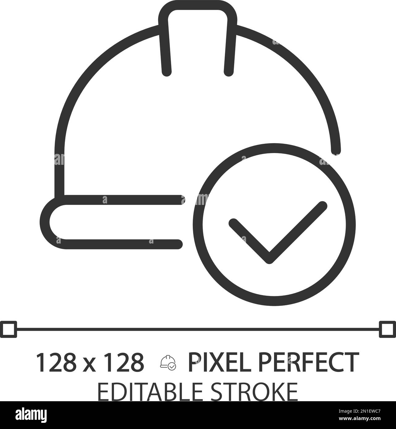 Hard hat with check mark pixel perfect linear icon Stock Vector