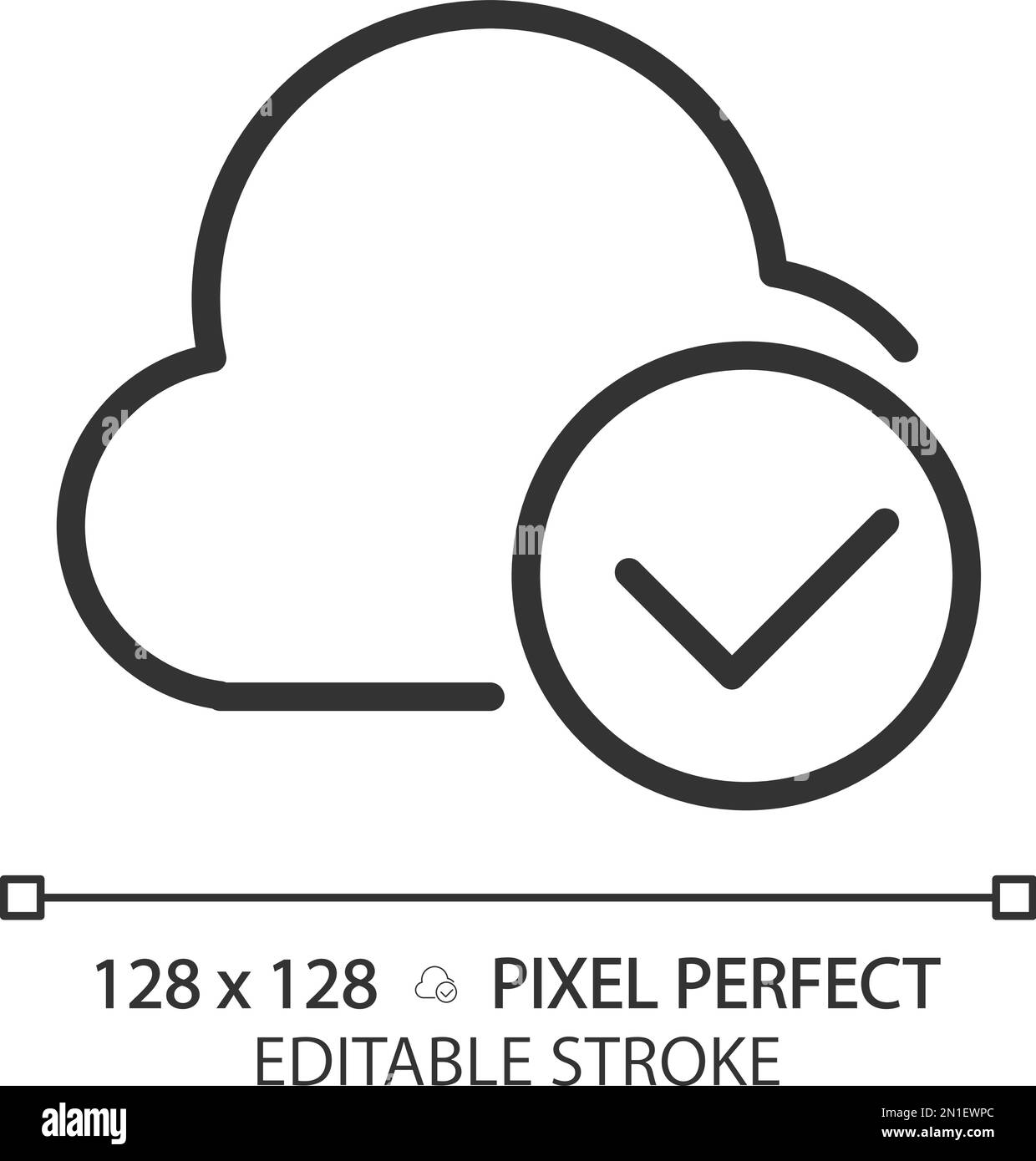 Cloud with check mark pixel perfect linear icon Stock Vector
