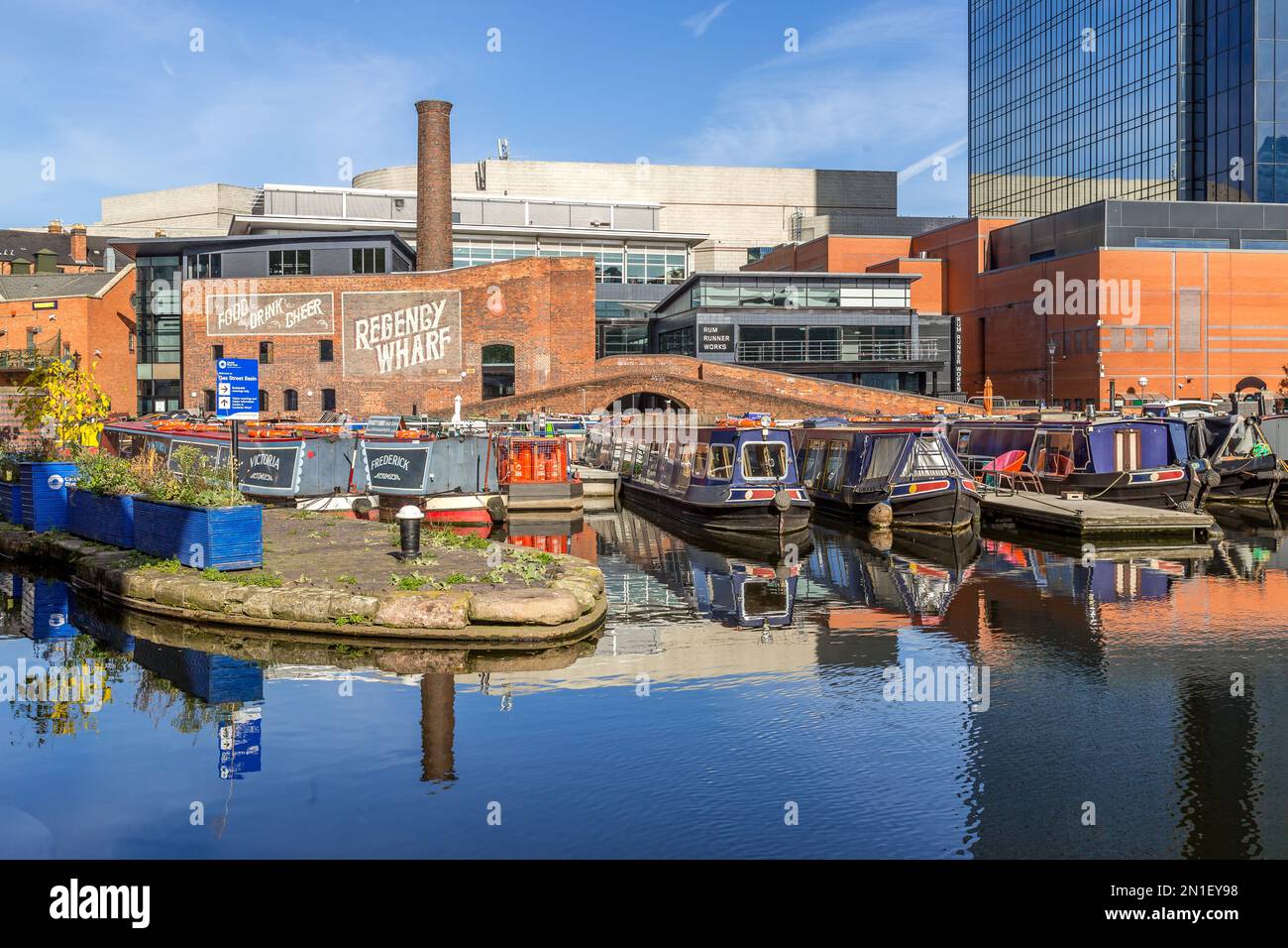 Birmingham Canal at Gas Street, Central Birmingham, West Midlands, United Kingdom, Europe Stock Photo