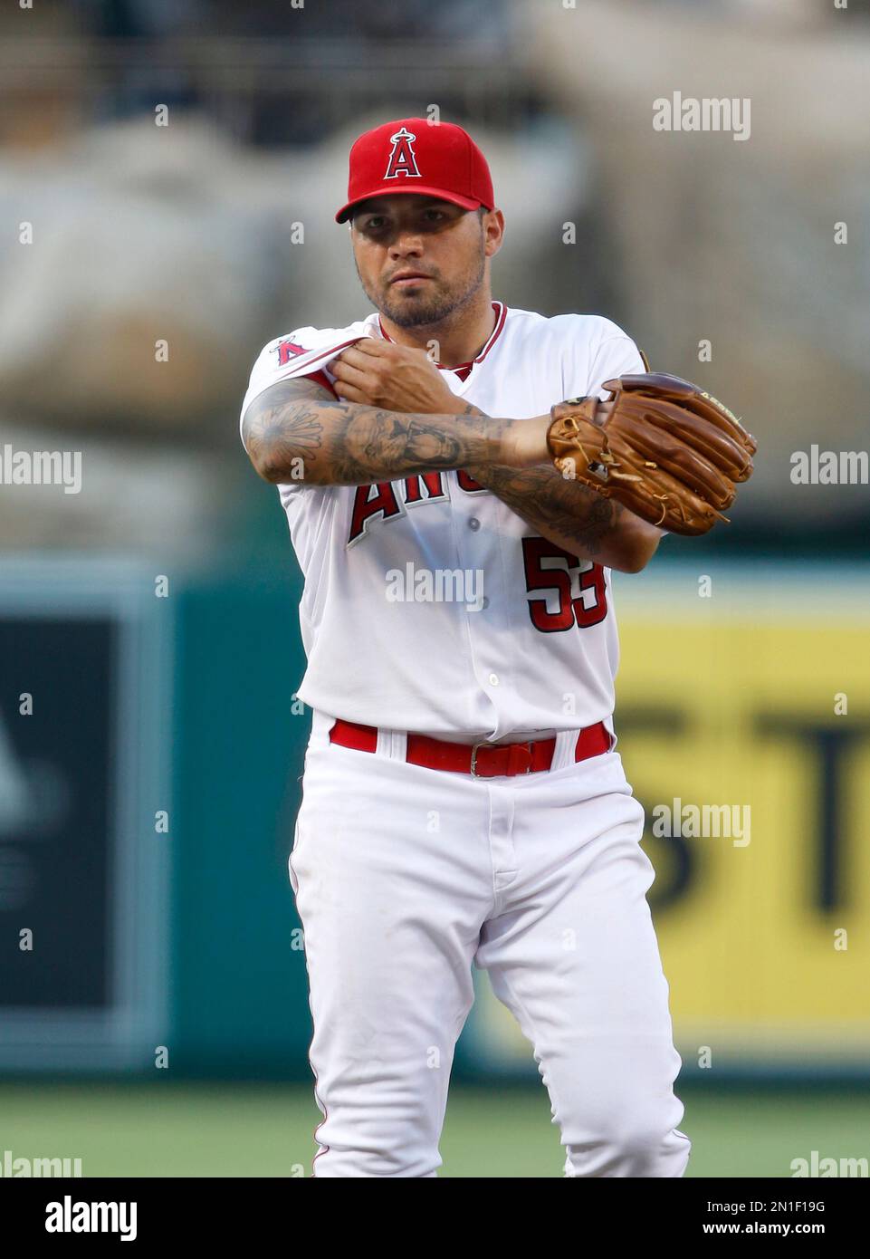 Los Angeles Angels pitcher Hector Santiago in a baseball game against
