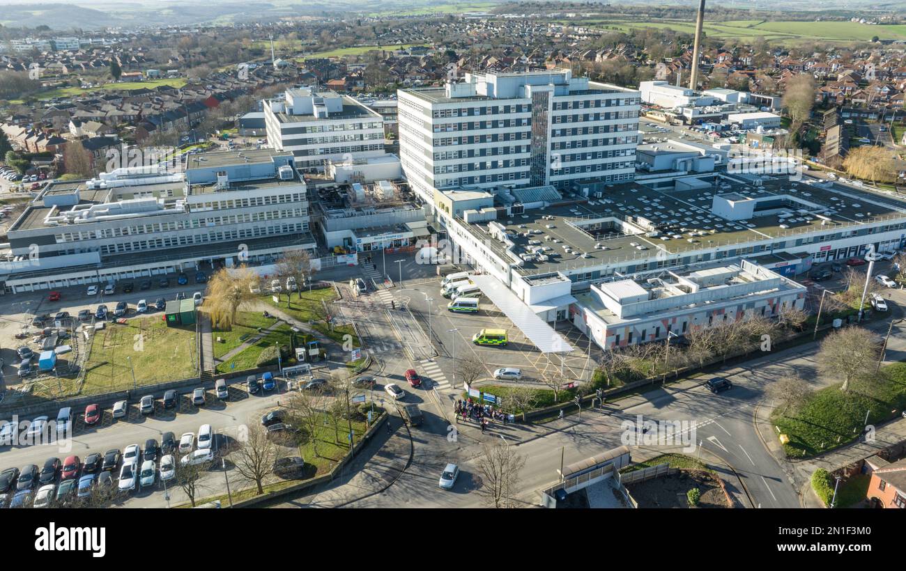 The nurses official picket line at Barnsley General Hospital where nurses strike due to staff shortages and a request for fair pay, Barnsley, United Kingdom, 6th February 2023  (Photo by Mark Cosgrove/News Images) Stock Photo