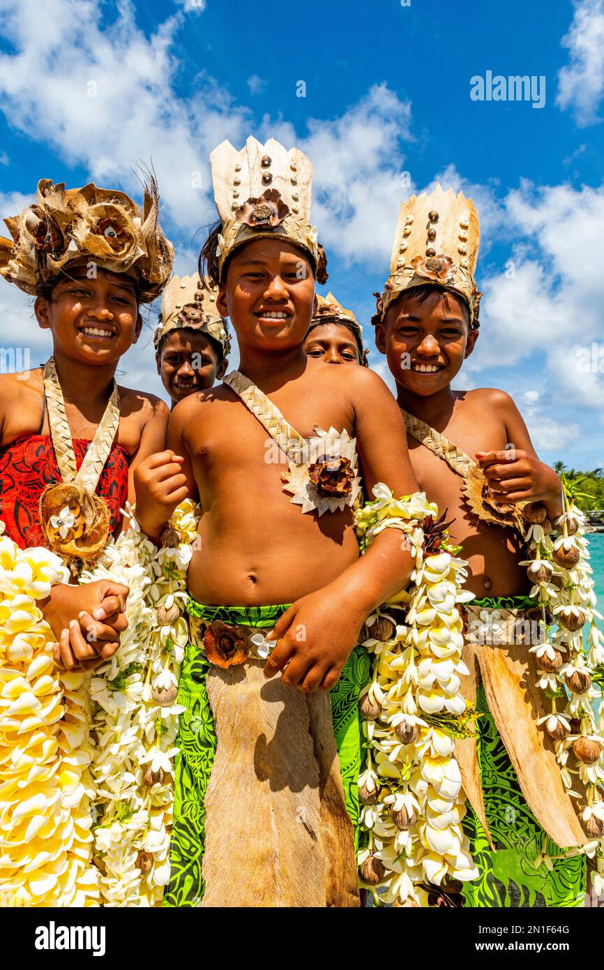 Young boys in traditional dress, Amaru, Tuamotu Islands, French ...