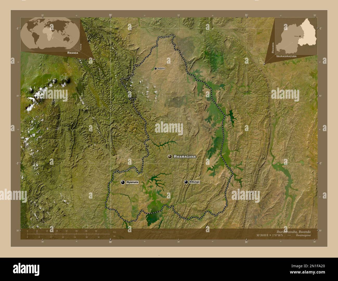 Kabeza Map Iburasirazuba, province of Rwanda. Low resolution satellite map ...
