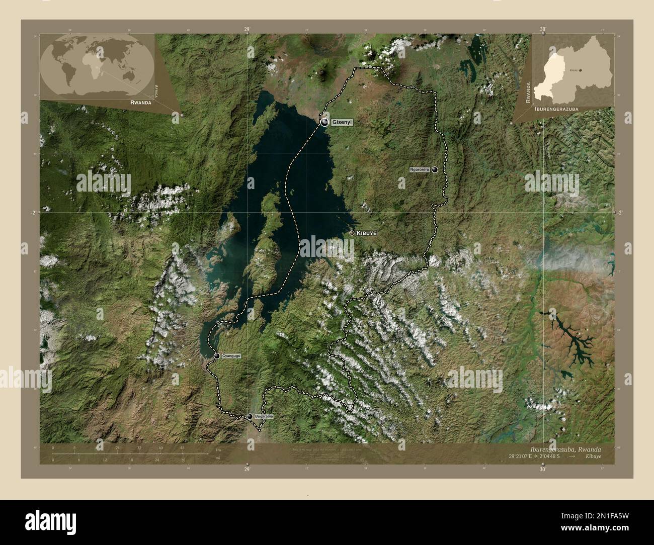 Kabeza Map Iburengerazuba, province of Rwanda. High resolution satellite map ...