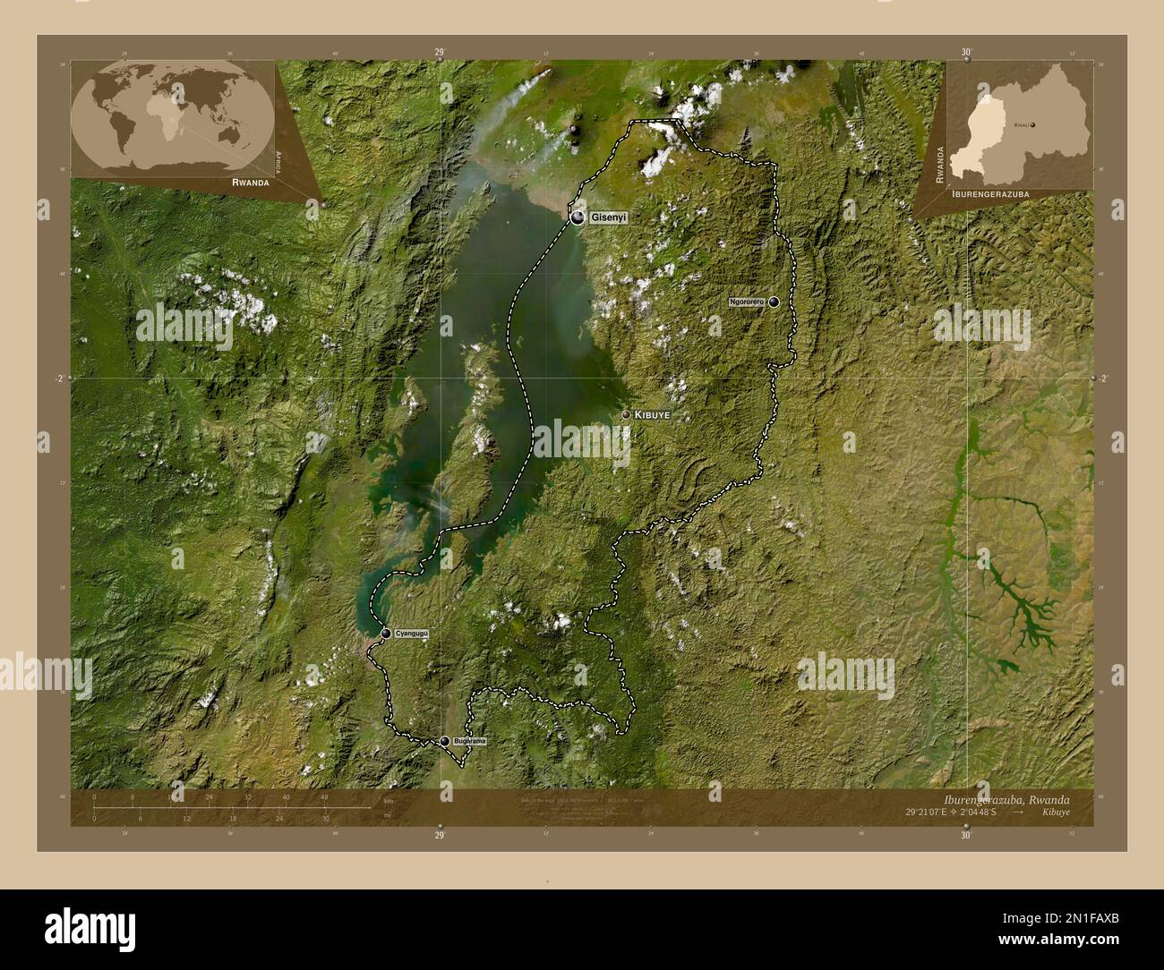 Kabeza Map Iburengerazuba, province of Rwanda. Low resolution satellite map ...