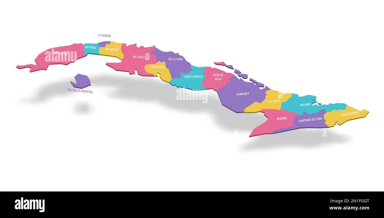 Cuba political map of administrative divisions - provinces. 3D colorful 