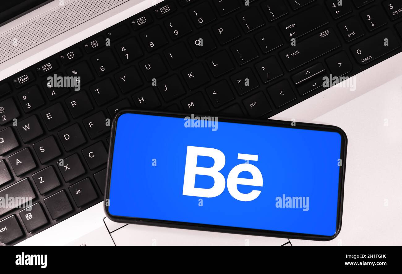 Behance mobile application background with laptop and design on screen ...