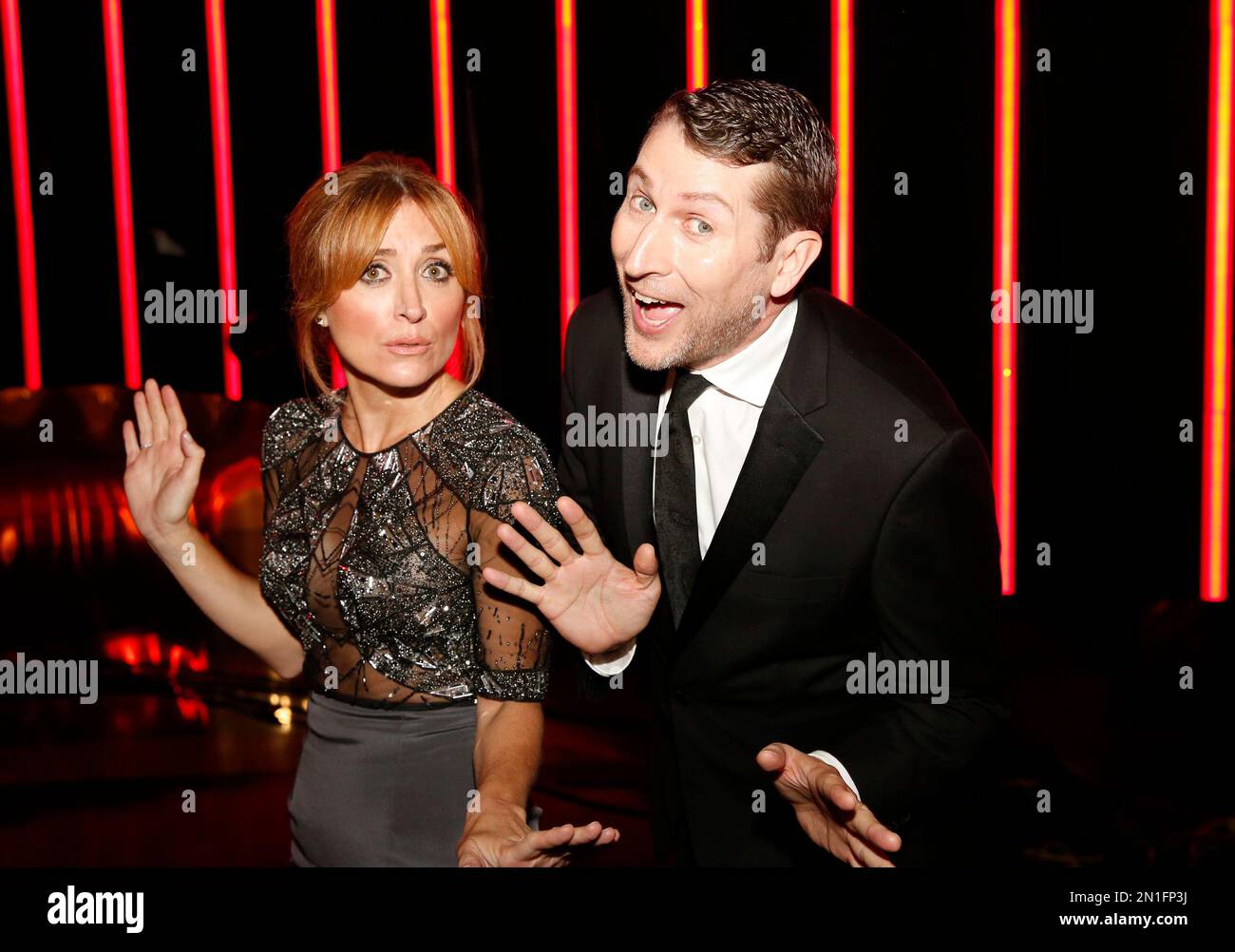 EXCLUSIVE - Sasha Alexander, left, and Scott Aukerman pose backstage at ...