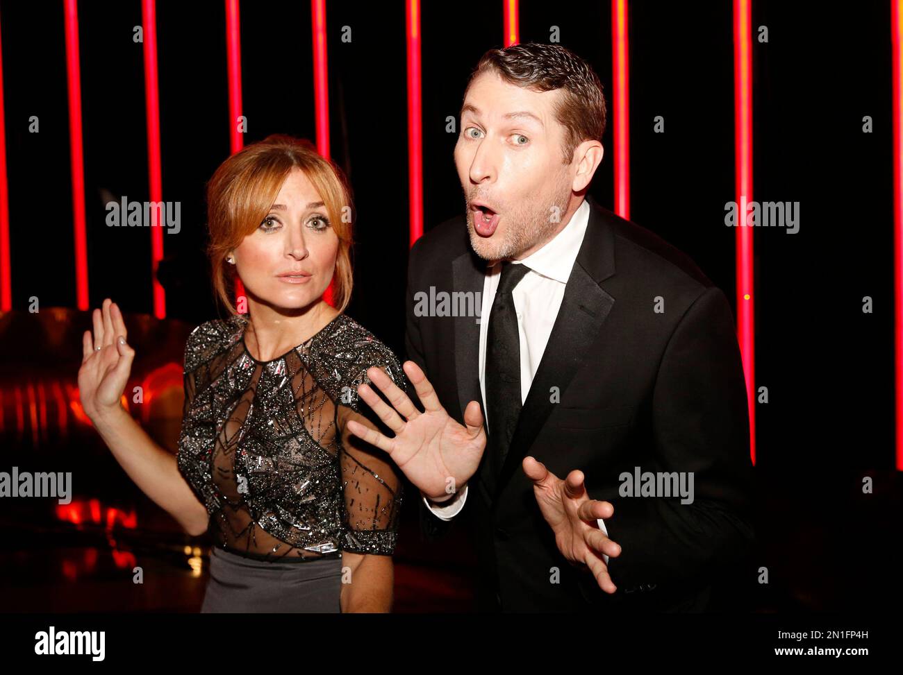 EXCLUSIVE - Sasha Alexander, left, and Scott Aukerman pose backstage at ...