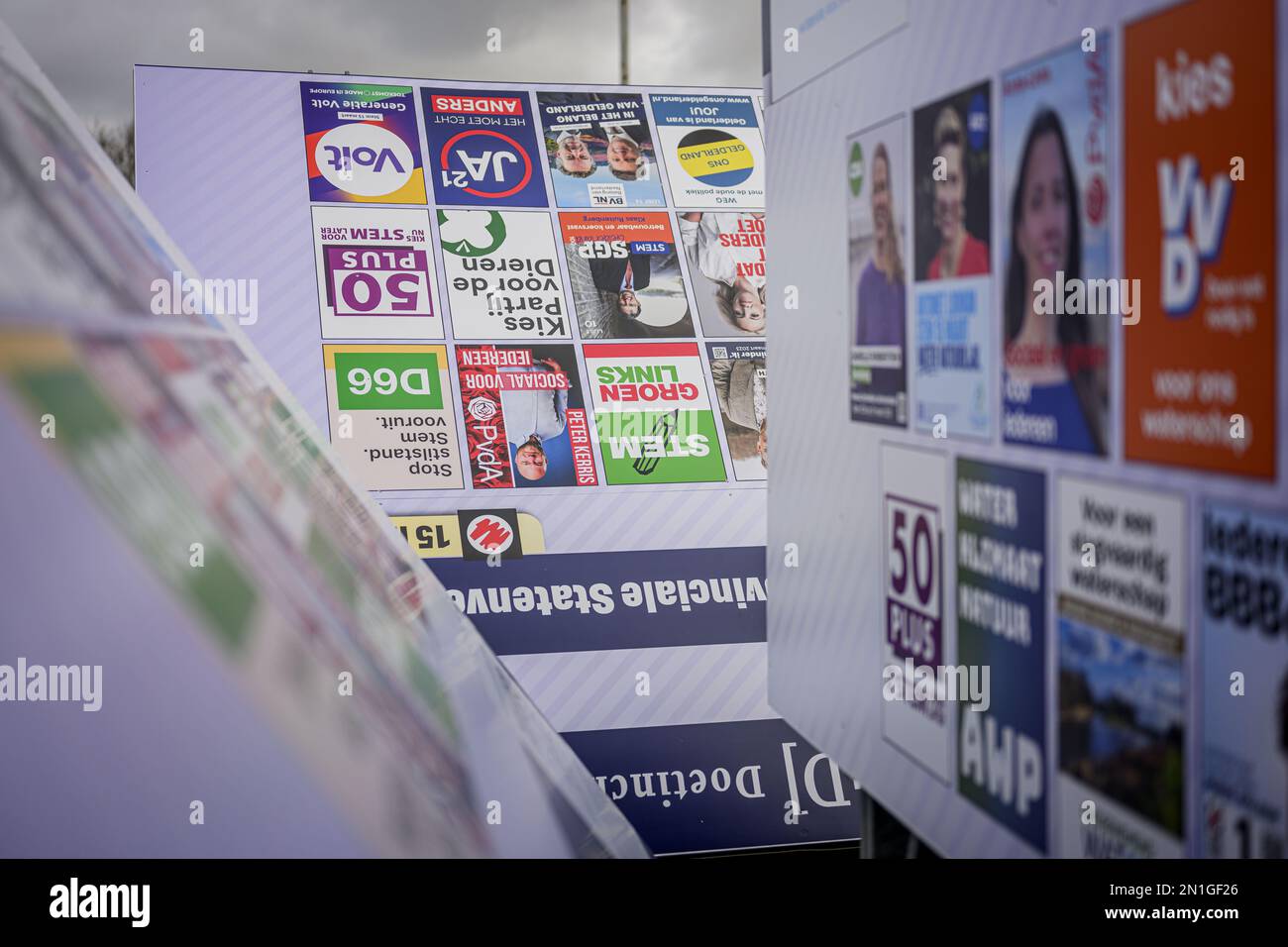 HOUSES - Election boards are being produced for the upcoming Provincial Council elections. Elections will be held on March 15. ANP EMIEL MUIJDERMAN netherlands out - belgium out Stock Photo