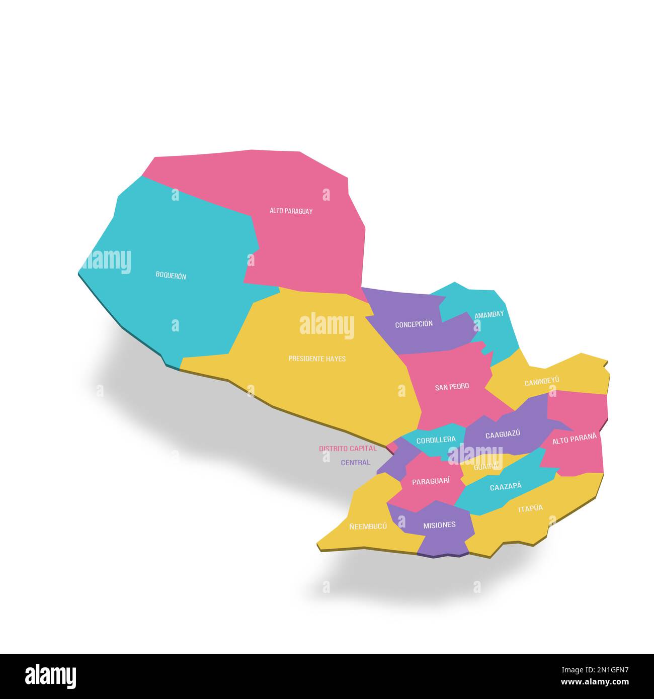 Paraguay Political Map Of Administrative Divisions Departments And Paraguay Political Map Of Administrative Divisions Departments And Capital District 3d Colorful Vector Map With Name Labels 2N1GFN7