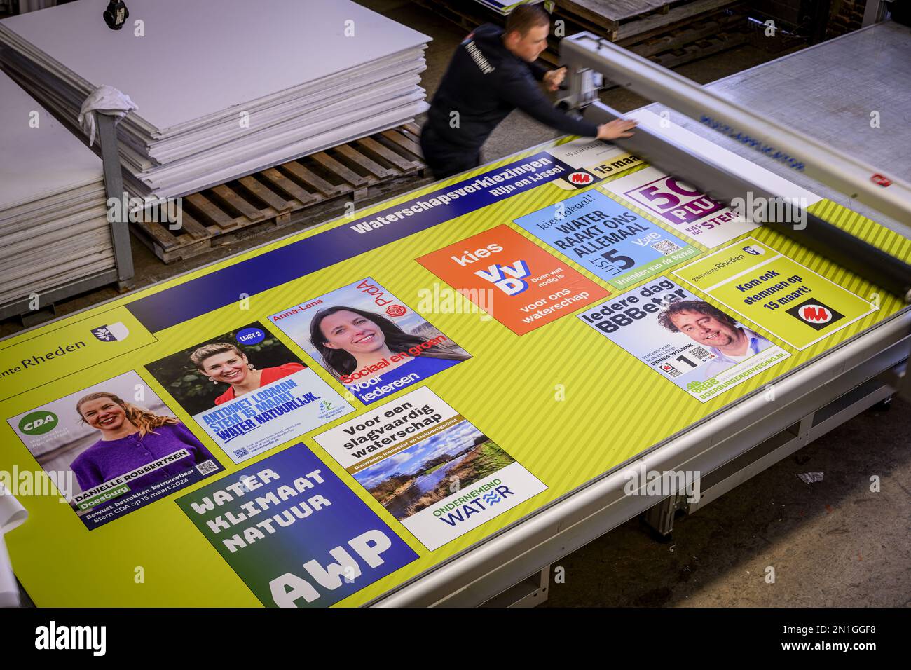HOUSES - Election boards are being produced for the upcoming Provincial Council elections. Elections will be held on March 15. ANP EMIEL MUIJDERMAN netherlands out - belgium out Stock Photo