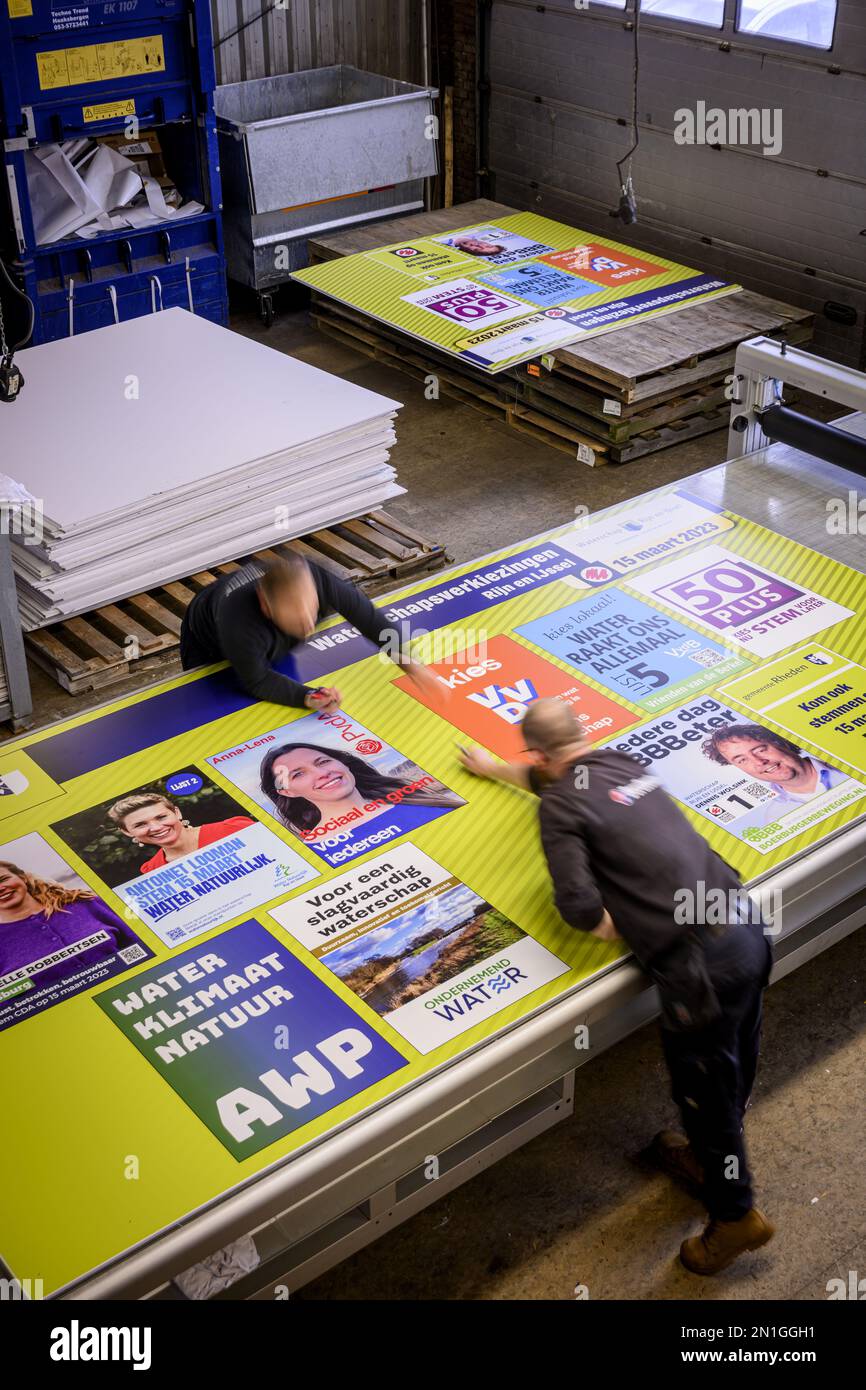 HOUSES - Election boards are being produced for the upcoming Provincial Council elections. Elections will be held on March 15. ANP EMIEL MUIJDERMAN netherlands out - belgium out Stock Photo