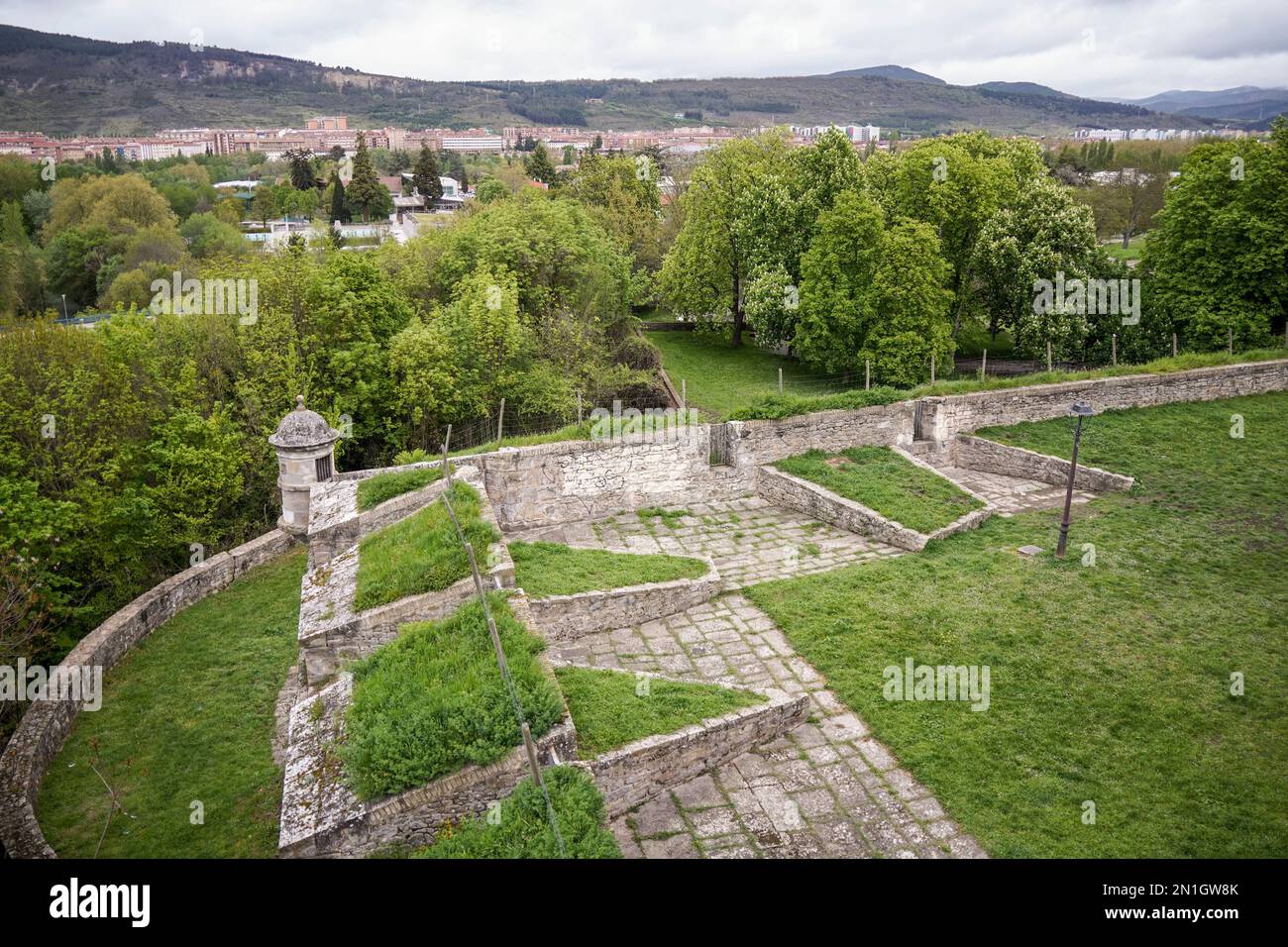 The walls and bulwarks of the grand fortified citadel, the star-shaped Ciudadela, Citadel of Pamplona, Pamplona, Navarre, Spain. Stock Photo