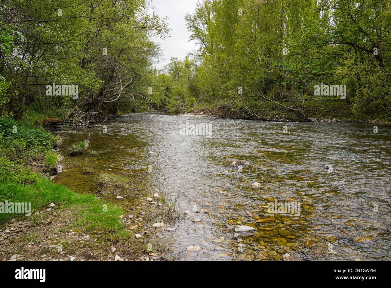 River Arga, Navarre, Pamplona, Spain. Stock Photo