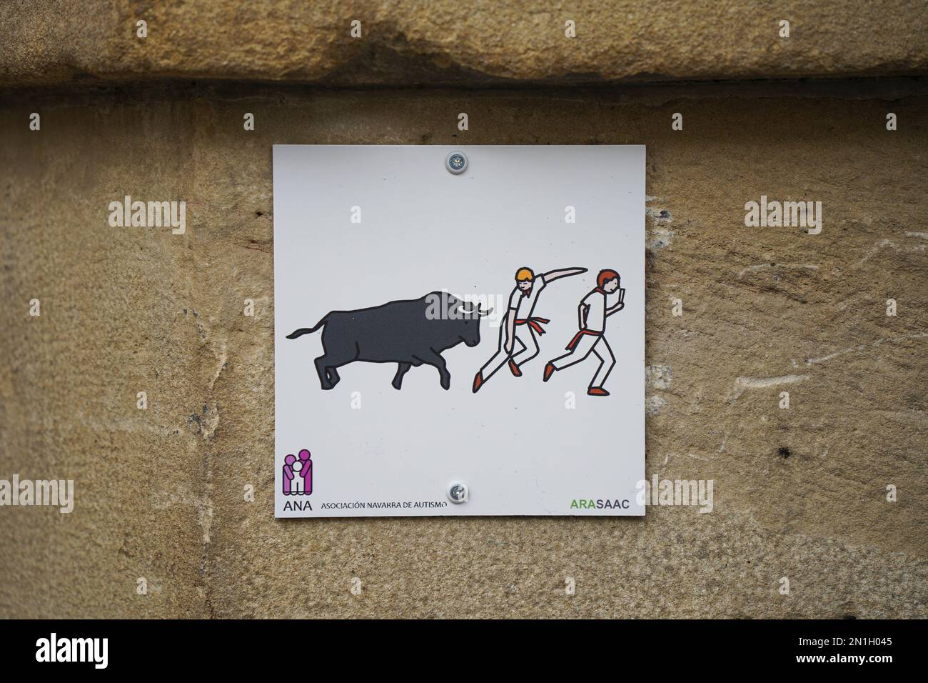Plaque depicting the annual running of the bulls hires stock photography and images Alamy