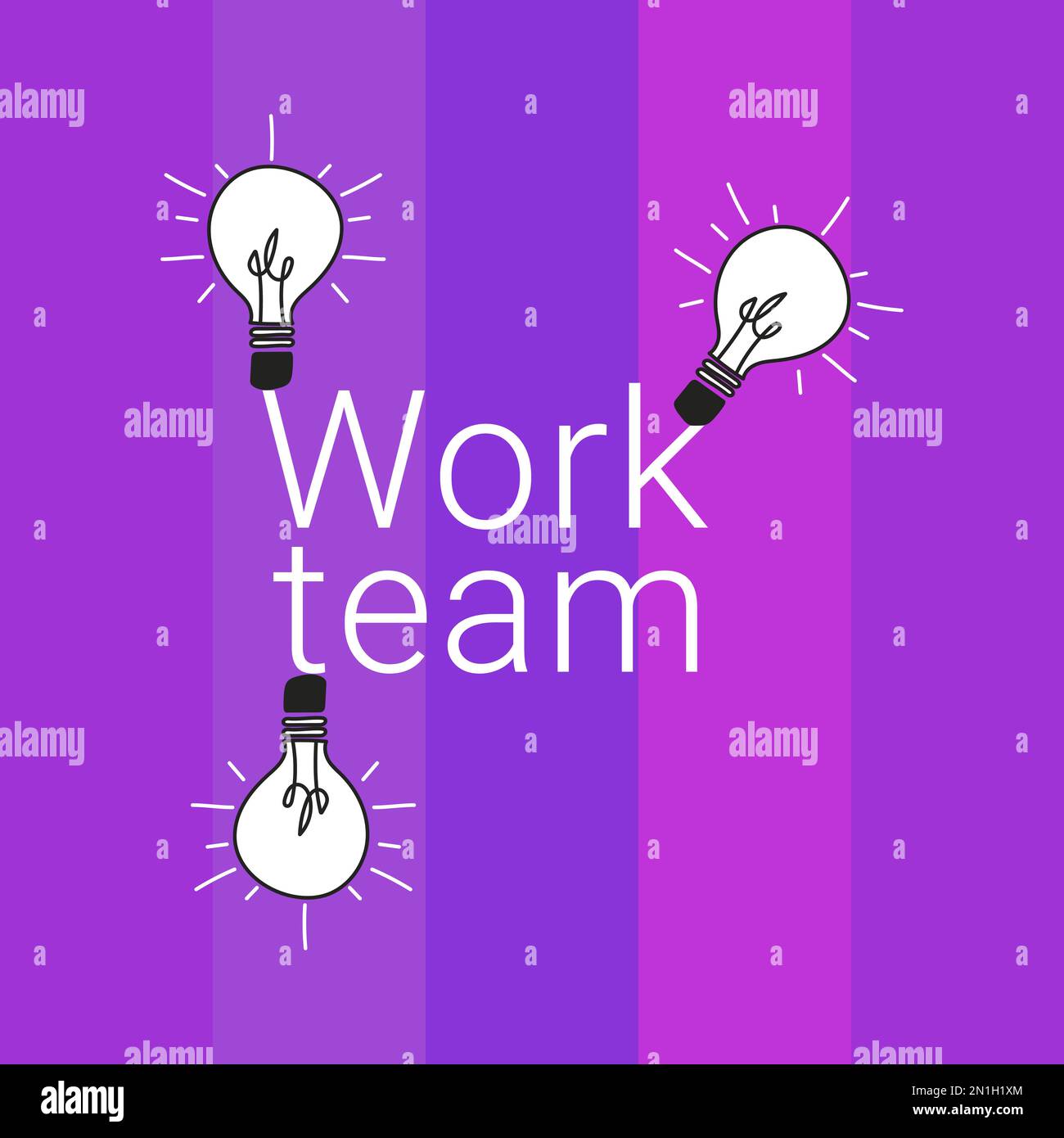 Light bulbs on a background of purple lines. Work team led by women, concept of creation of ideas, innovation and leadership. Women leaders Stock Vector