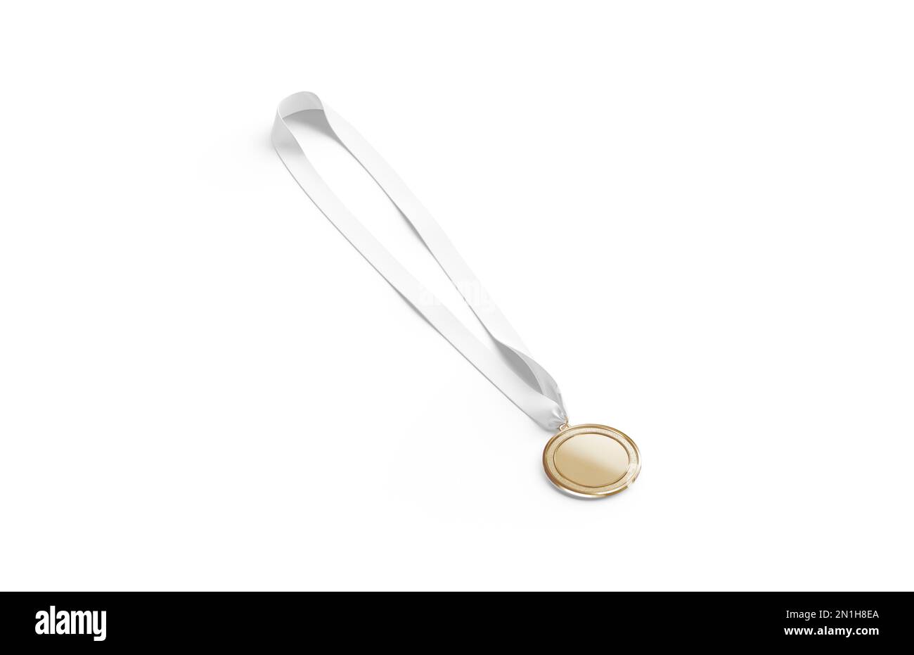 Blank gold medal with ribbon mockup lying, side view, 3d rendering ...