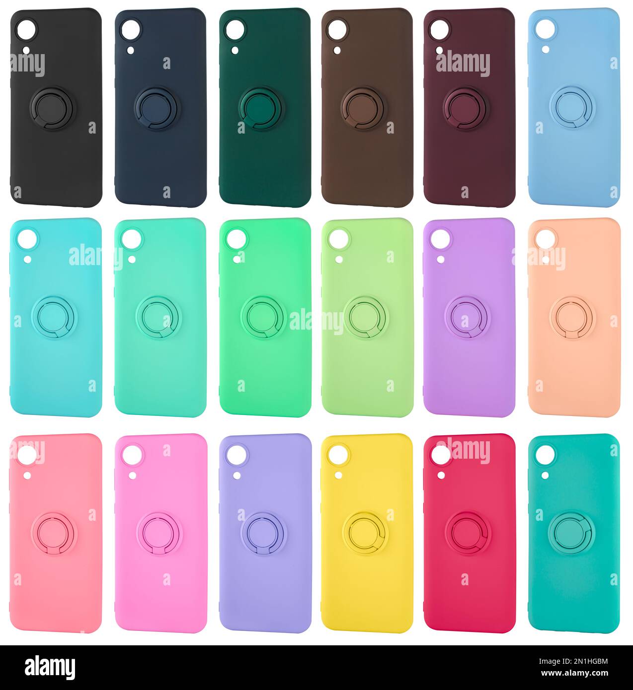 silicone case for phone, isolated on white background, collage Stock Photo