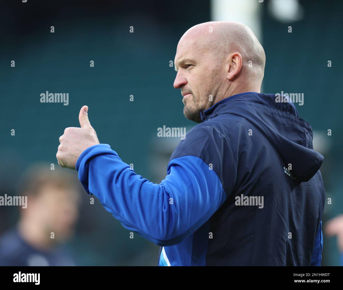 Gregor Townsend Head Coach of Scotland gives thumps up during the Guinness Six Nations Calcutta Cup match between England and Scotland at Twickenham S Stock Photo