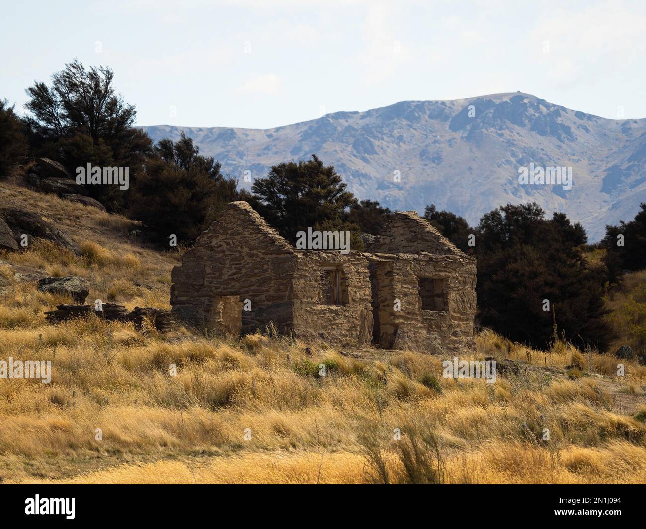 Abandoned rundown house building ruins brick stone walls of goldmining