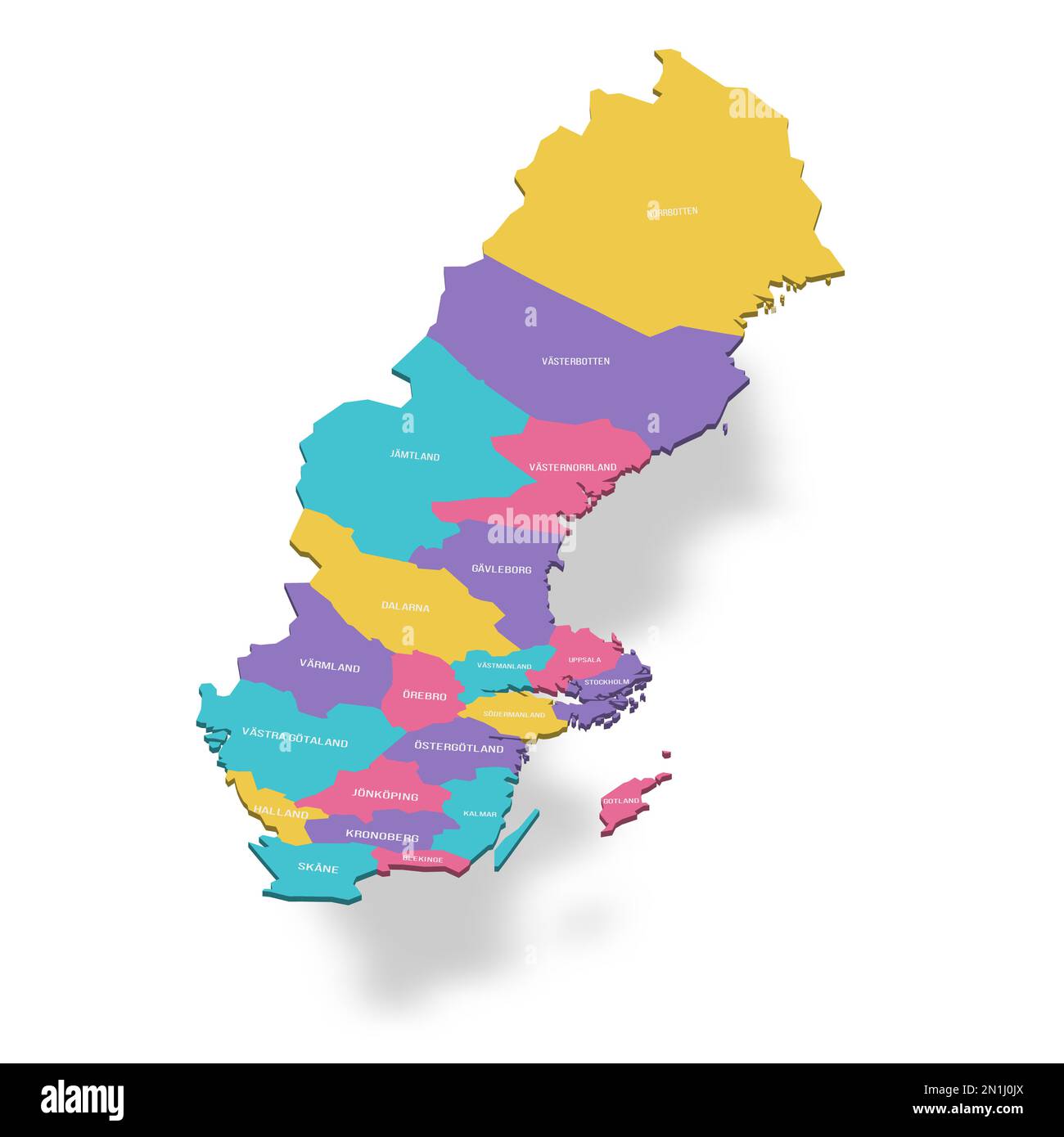 Sweden political map of administrative divisions counties. 3D