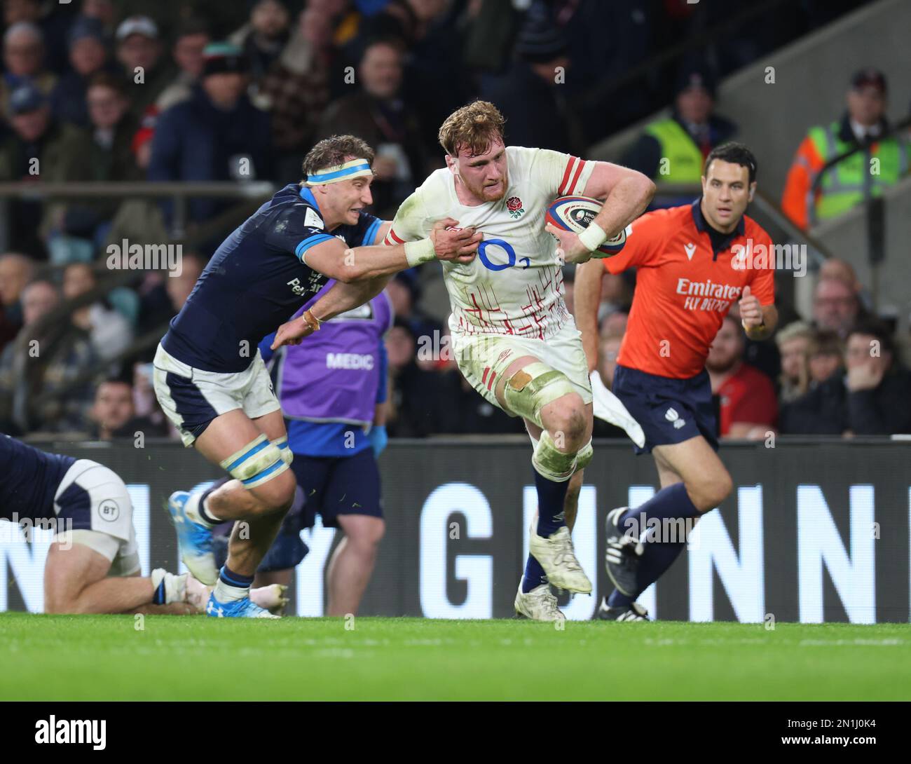 England's Ollie Chessum during the Guinness Six Nations Calcutta Cup match between England and Scotland at Twickenham Stadium in London, Britain, 04th Stock Photo